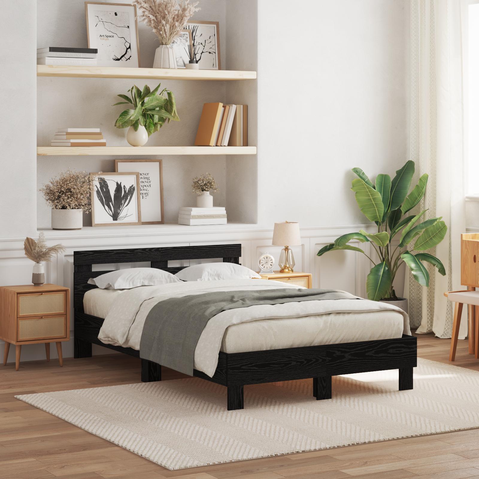 Sengestel med hovedgærde Sort eg 135 x 190 cm Konstrueret træ