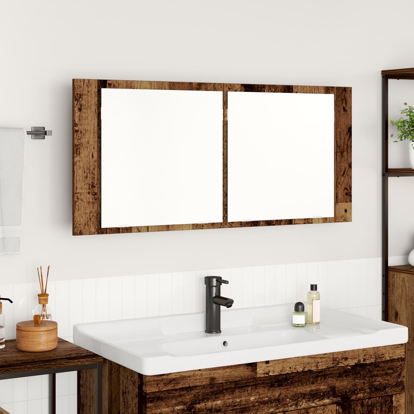 LED Spejlskab Gammelt træ 100 x 12 x 45 cm Konstrueret træ