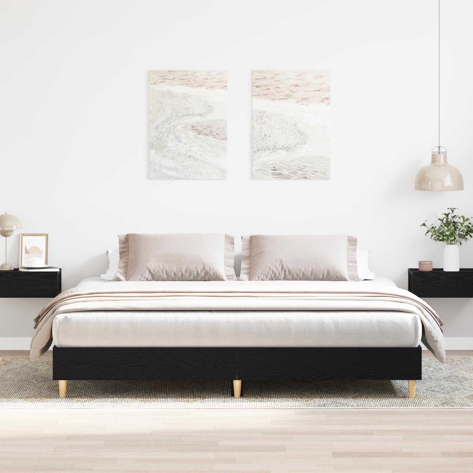 Sengestel i sort eg 203 × 163 × 25 cm - konstrueret træ, platform med lamelramme
