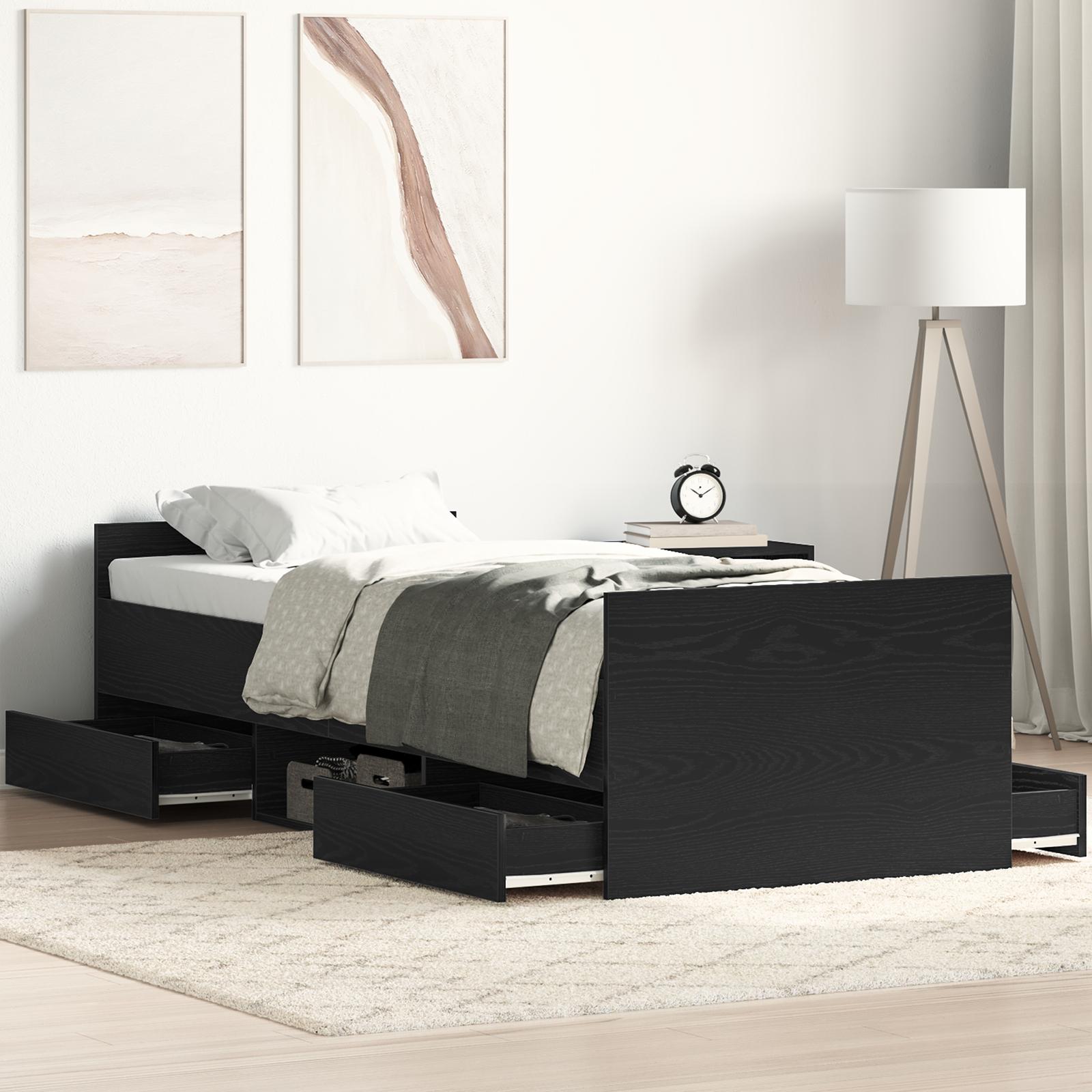 Sengestel med hovedgærde Sort eg 75 x 190 cm Konstrueret træ