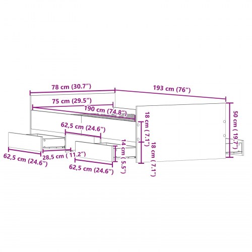 Seng uden madras Sort Eg 75x190 cm Konstrueret træ