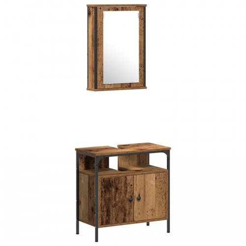 4 delte badeværelsesmøbel sæt i gammelt træ