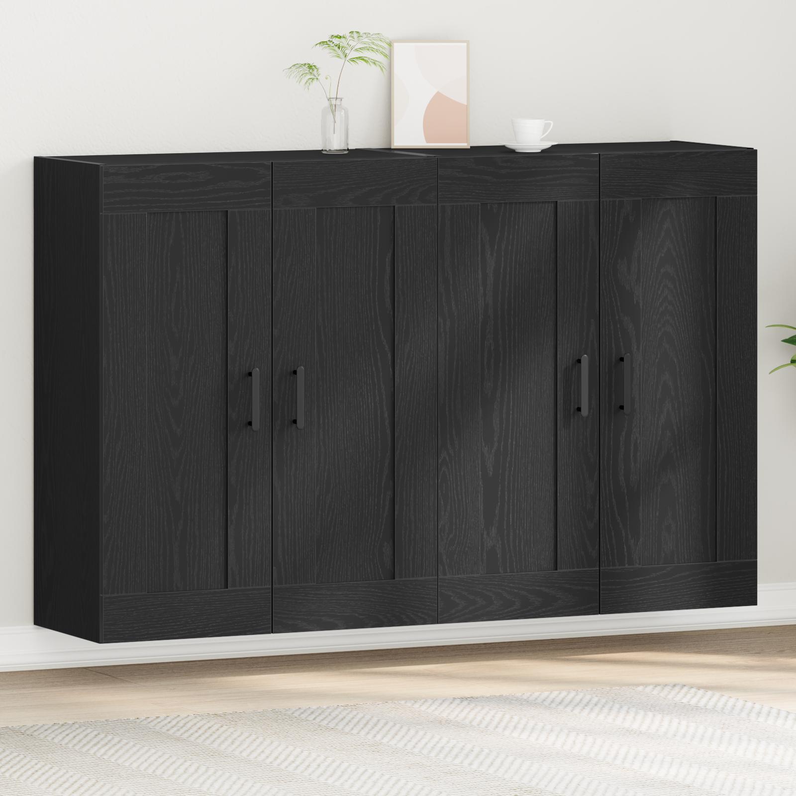 Væghængt Skab 2 Dele Sort Eg 160 X 34 X 90 Cm Konstrueret Træ