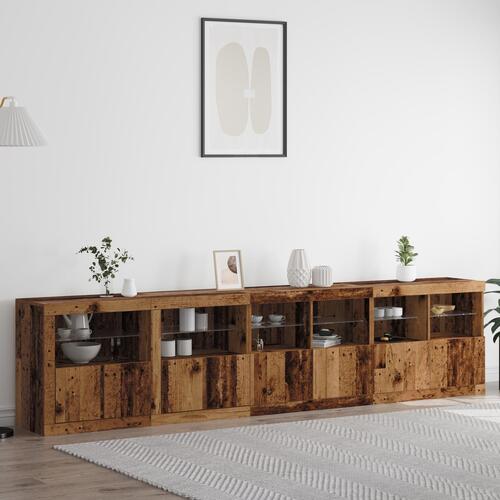 Sofabord med LED-lamper Gamle træ 283x37x67 cm konstrueret træ