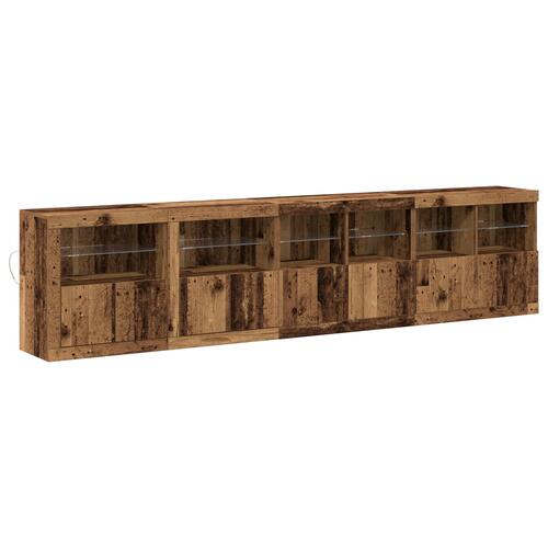 Sofabord med LED-lamper Gamle træ 283x37x67 cm konstrueret træ