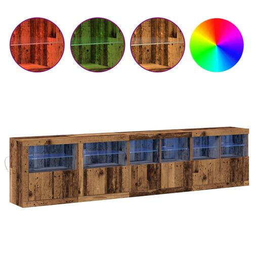 Sofabord med LED-lamper Gamle træ 283x37x67 cm konstrueret træ