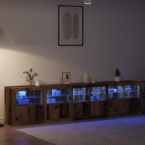 Sofabord med LED-lamper Gamle træ 283x37x67 cm konstrueret træ