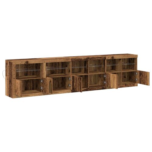Sofabord med LED-lamper Gamle træ 283x37x67 cm konstrueret træ
