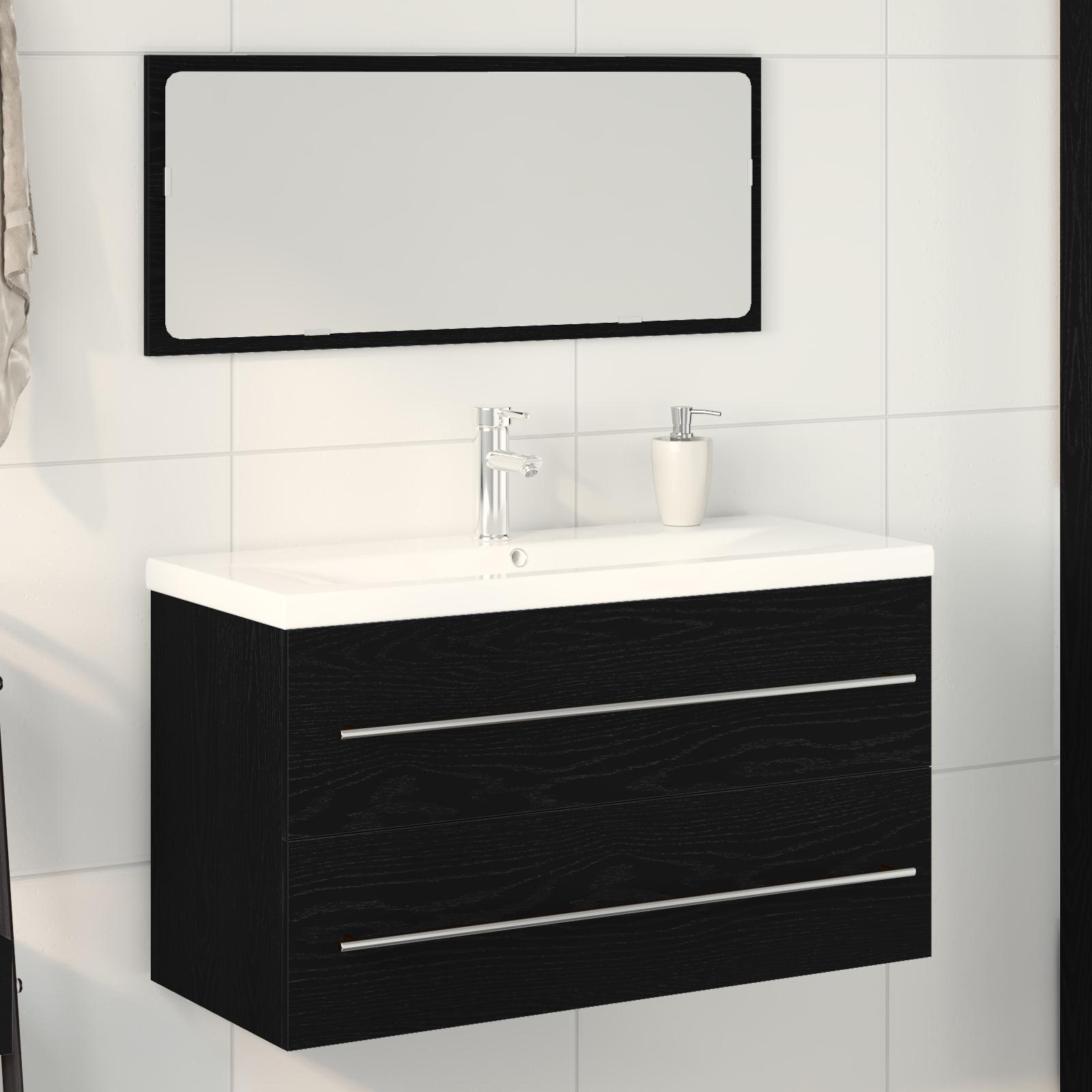 Vaskeskab med vask med skuffe 3 stk Sort eg 90 x 38.5 x 48 cm