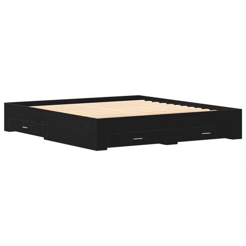 Seng med skuffer Sort Eg 180x200 cm Ingeniørtræ