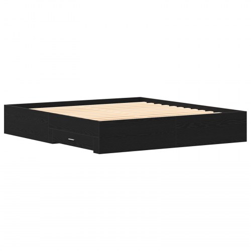 Seng med skuffer Sort Eg 180x200 cm Ingeniørtræ