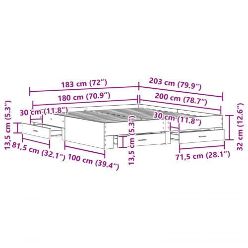 Seng med skuffer Sort Eg 180x200 cm Ingeniørtræ