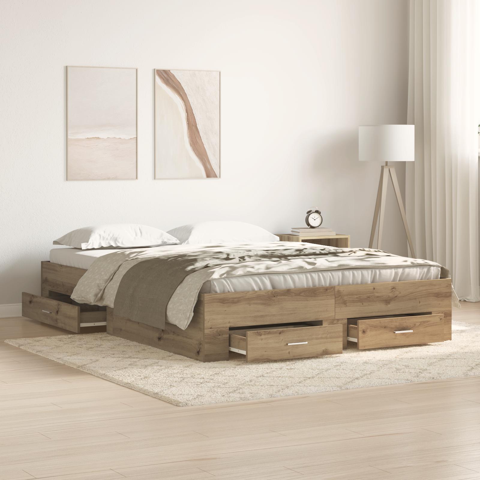 Sengestel med skuffer artisan egetræ 140 x 200 cm i konstrueret træ