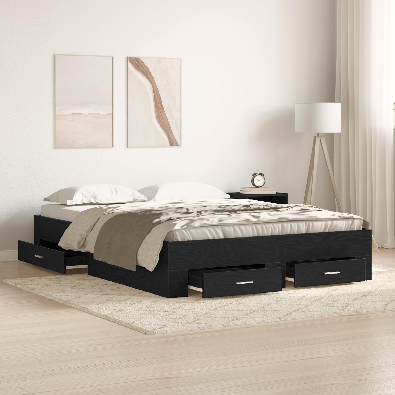 vidaXL Sengestel med skuffe Sort eg 140 x 200 cm Konstrueret træ