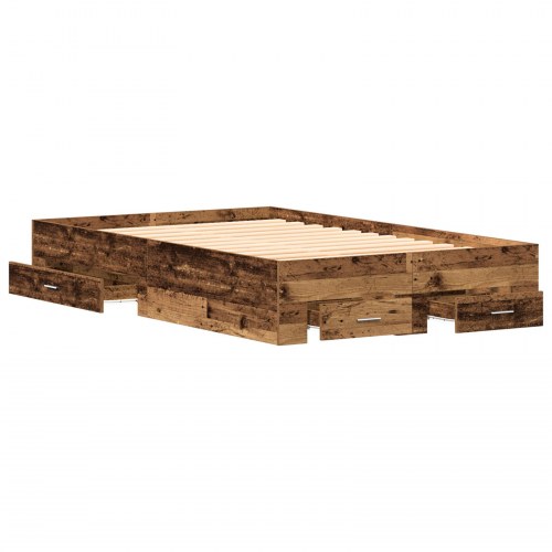 Senge ramme med skuffer i gammelt træ 120x190 cm konstrueret træ