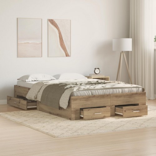 Sengestel med Skuffer Artisan Eg 120x190 cm Konstrueret Træ
