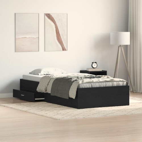 Sengestel Sort Eg 90x190 cm Konstrueret Træ