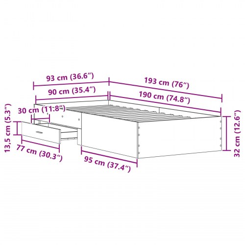 Sengestel Sort Eg 90x190 cm Konstrueret Træ