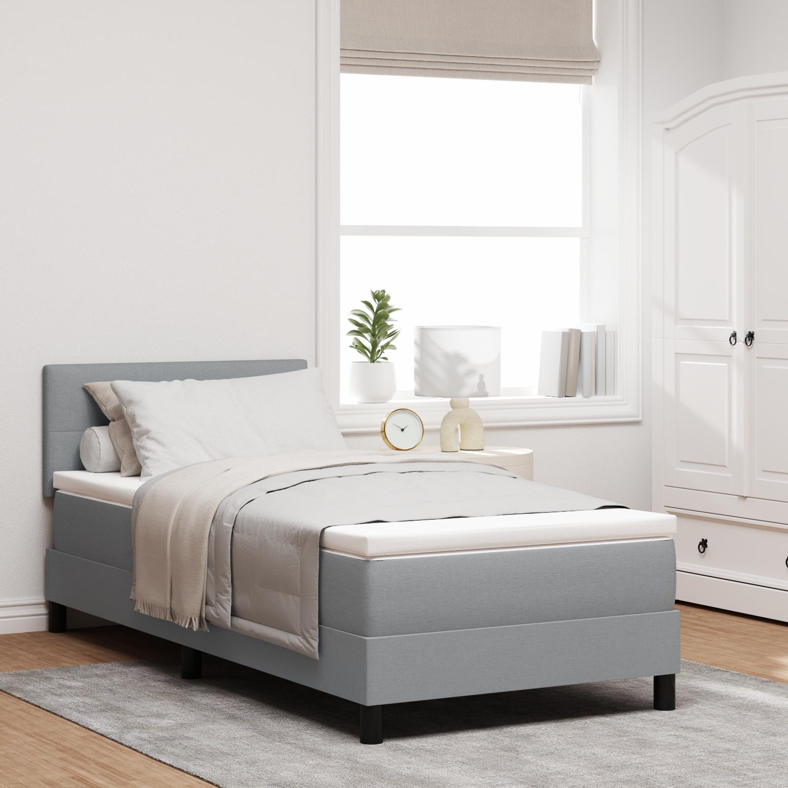 Box spring seng med hovedgærde Lysegrå 80 x 200 cm Stof
