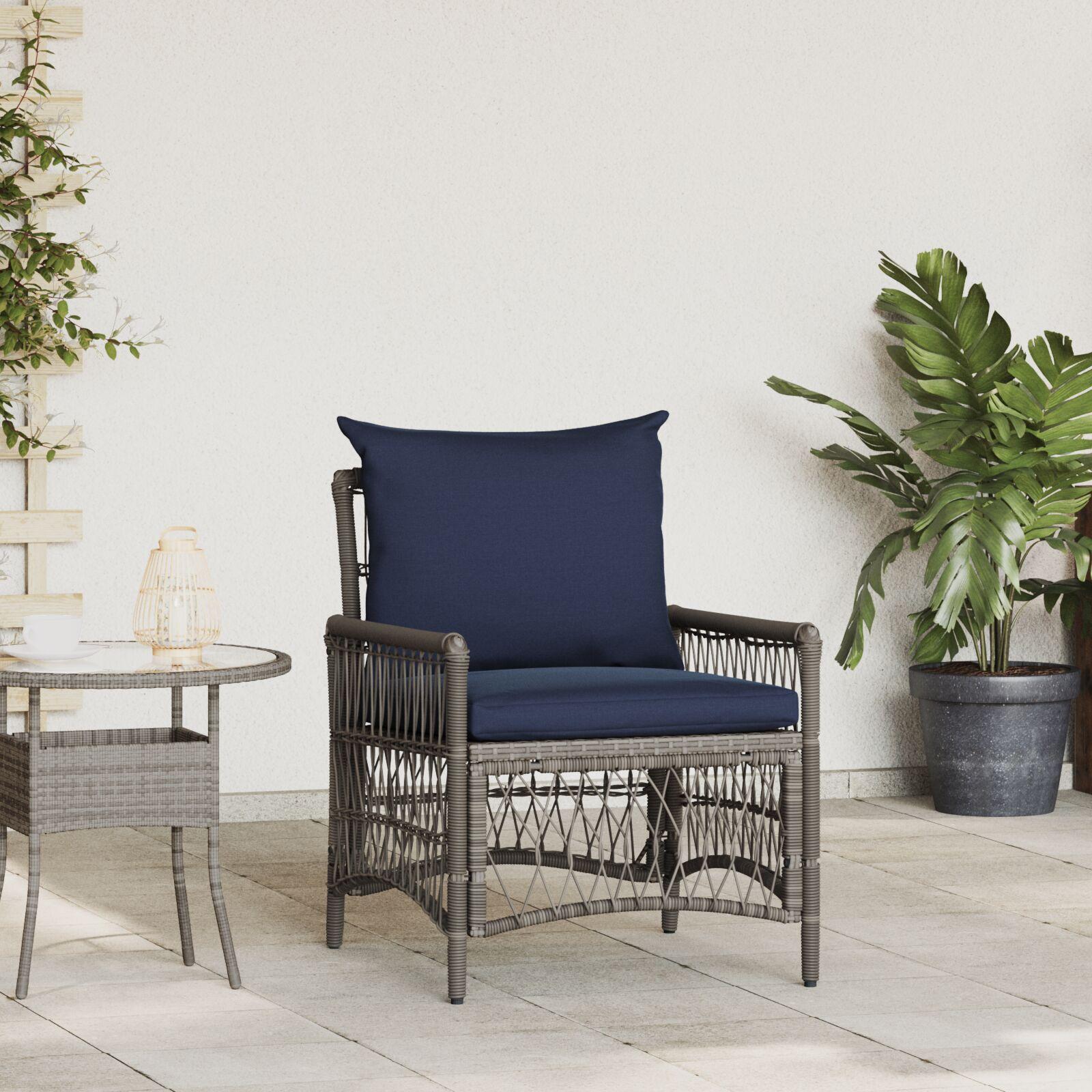 Havestol med pude i grå polyrattan - 73 × 61 × 77 cm
