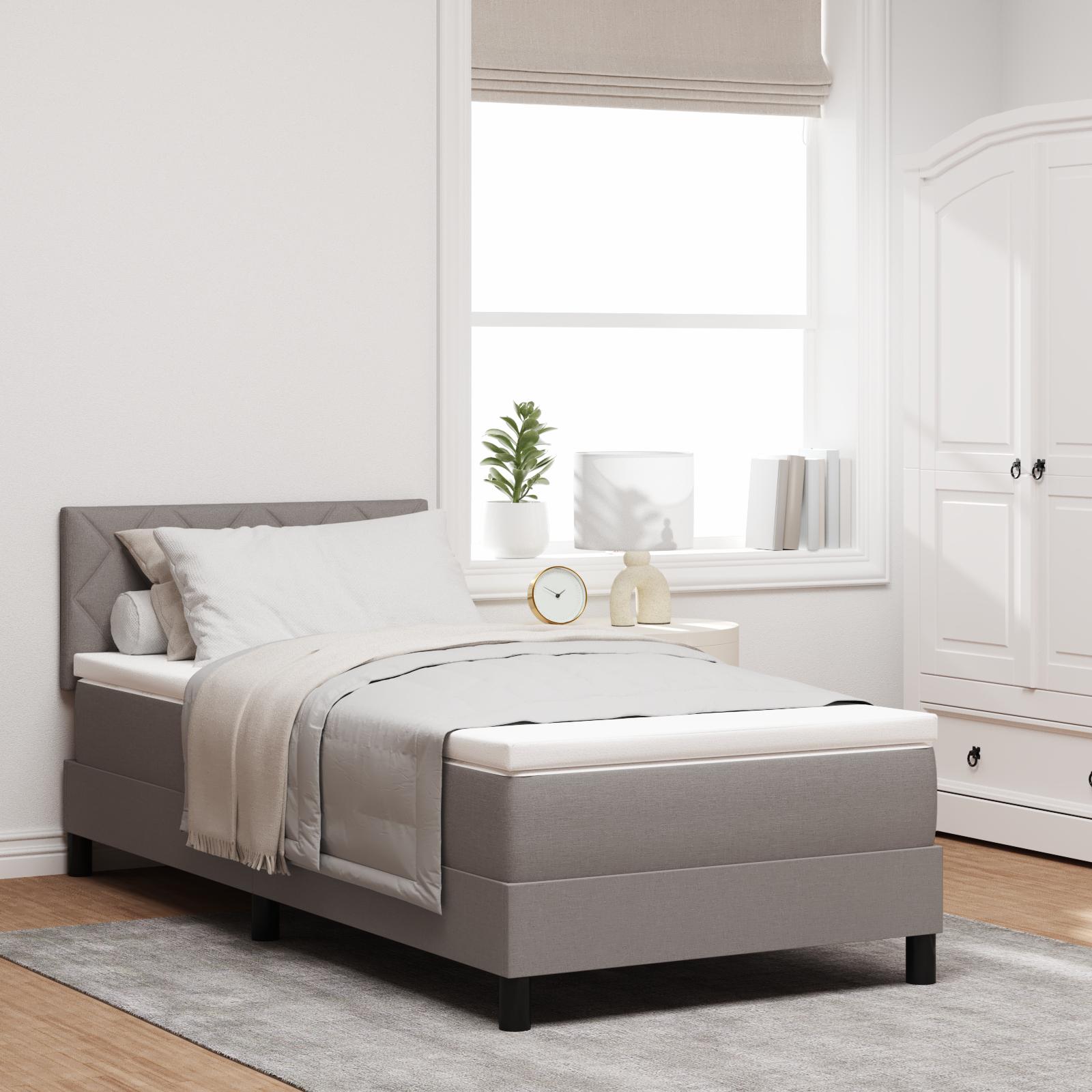Box spring seng med hovedgærde Gråbrun 90 x 200 cm Stof