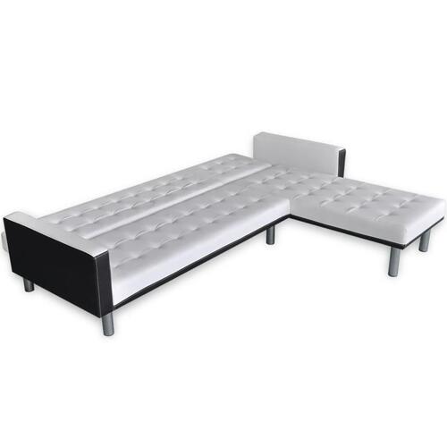 Sovesofa med chaiselong kunstlæder hvid og sort