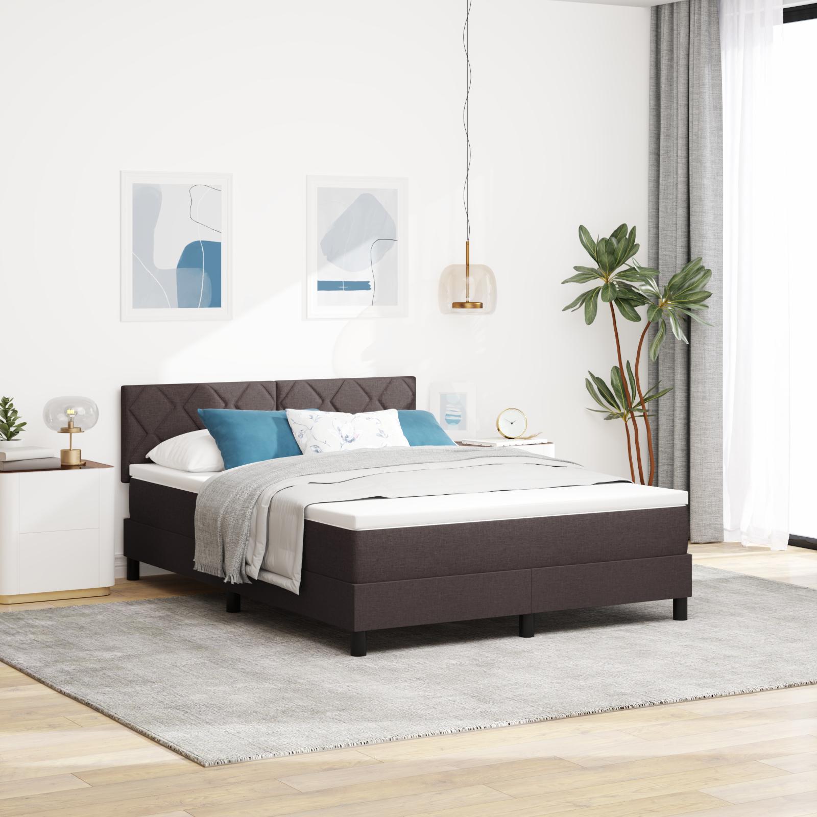 Kontinentalseng med hovedgærde 160 x 200 cm i mørk brun stof