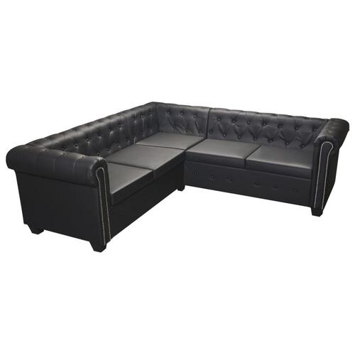 Chesterfield hjørnesofa 5-personers sort kunstlæder