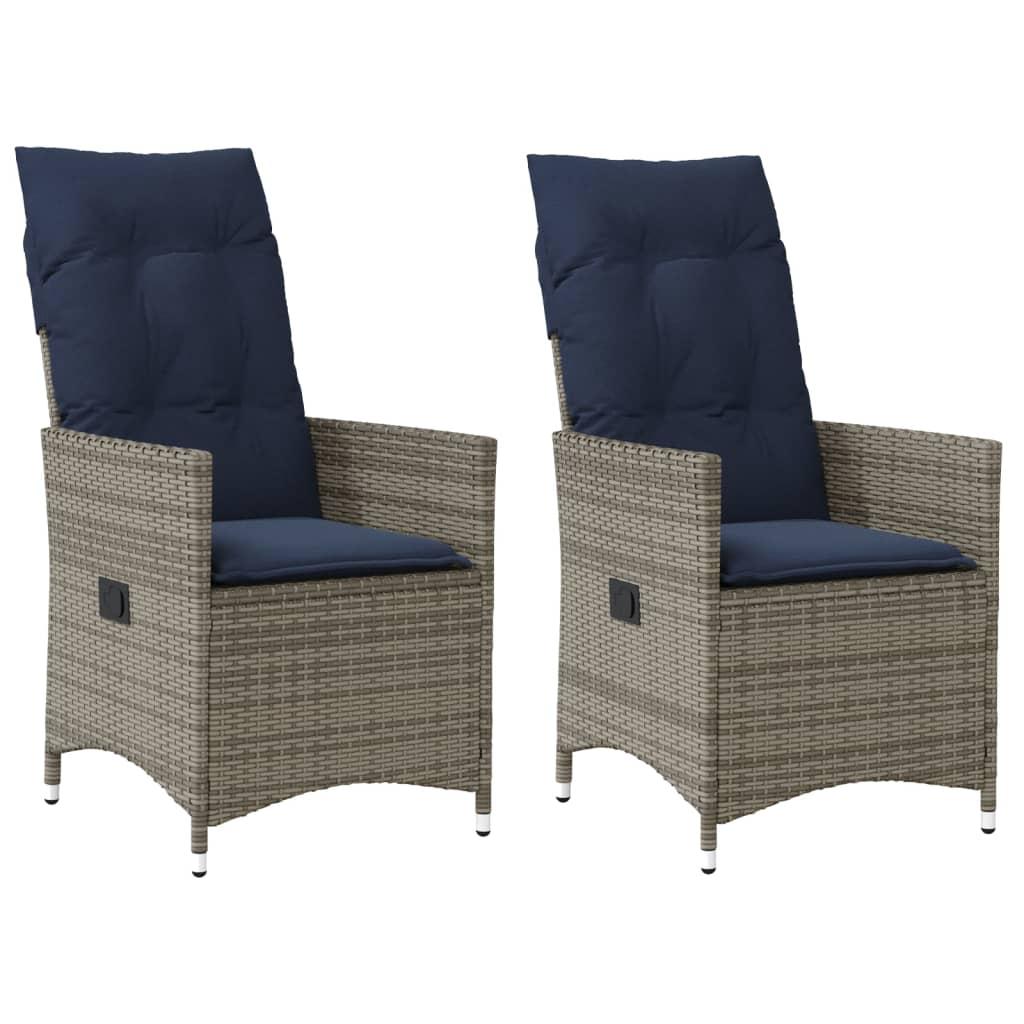 Havestole med lænefunktion 2 stk. med hynder grå polyrattan