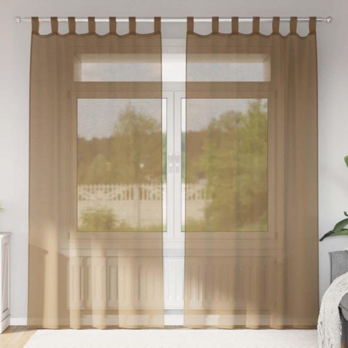 Voile-gardiner med løkker, 2 stk., 140×245 cm - lysebrun