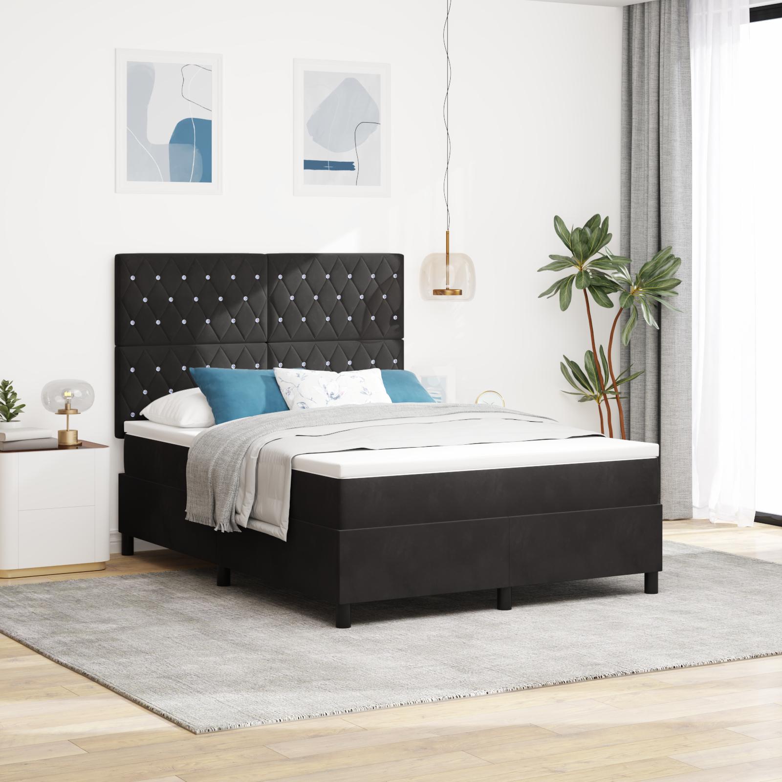 Kontinentalseng med madras 160 x 200 cm i sort fløjl