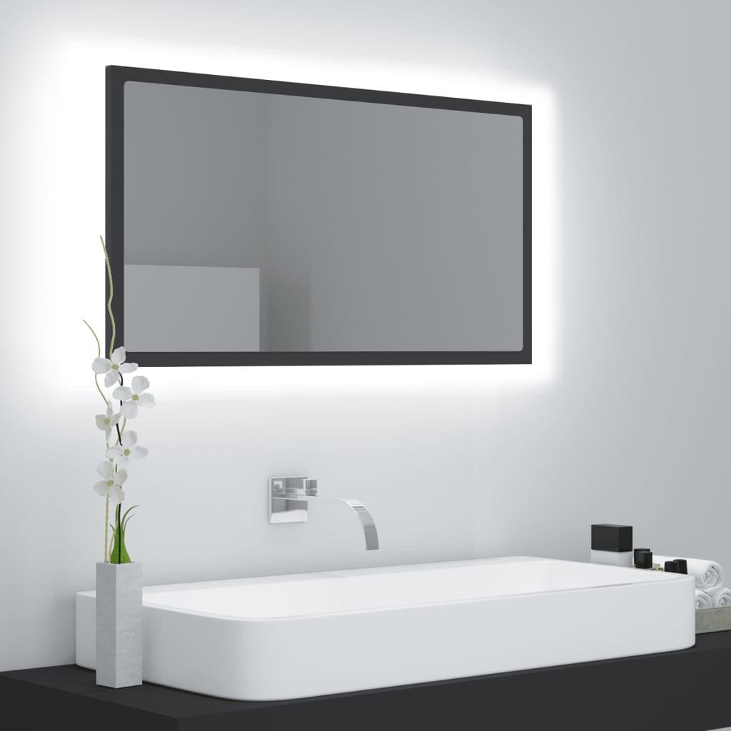 Badeværelsesspejl med LED-lys 80x8,5x37 cm akryl grå