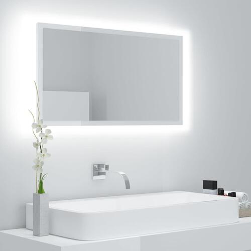 Badeværelsesspejl med LED-lys 80x8,5x37 cm akryl hvid højglans