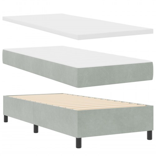 Box Spring Seng med Madras & Bænk Lys Grå 90x190 cm Fløjl