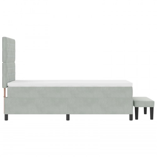 Box Spring Seng med Madras & Bænk Lys Grå 90x190 cm Fløjl