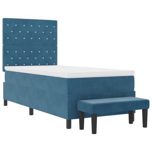 Box Spring Seng med Madras & Bænk Mørkeblå 100x200 cm Fløjl