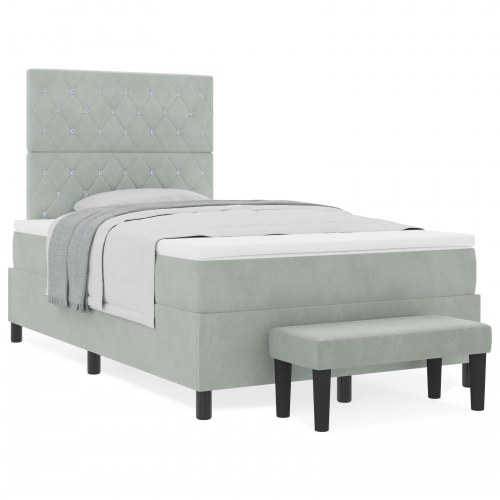 Boxspring seng med madras og bænk lysegrå 120x200 cm fløjl