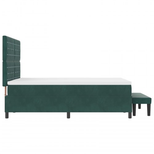 Boxspring Seng med Madrass & Bænk Mørkegrøn 140x190 cm Fløjl