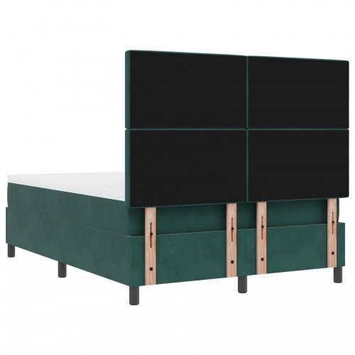 Boxspring Seng med Madrass & Bænk Mørkegrøn 140x190 cm Fløjl