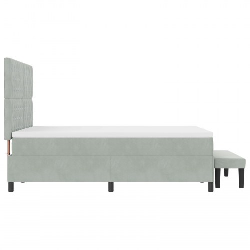 Box Spring Seng med Madras & Bænk Lysegrå 140x200 cm Fløjl