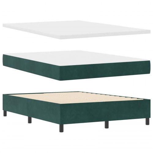 Box Spring Seng med Madras & Bænk Mørkegrøn 140x200 cm Fløjl