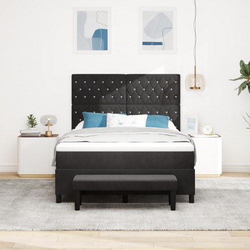 Box Spring Seng med Madras & Bænk Sort 160x200 cm Fløjl