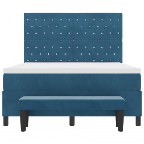 Box Spring Seng med Madras & Bænk Mørk Blå 160x200 cm Velour