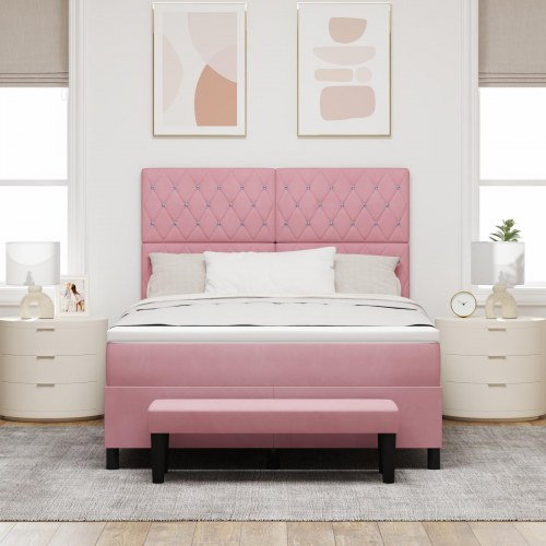 Box Spring Seng med madras & bænk Pink 160x200 cm Fløjl