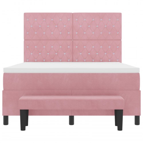 Box Spring Seng med madras & bænk Pink 160x200 cm Fløjl