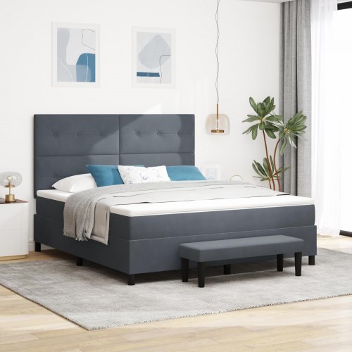 Box Spring Seng med Madras & Bænk Mørkegrå 180x200 cm Fløjl