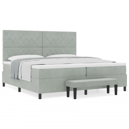 Box Spring Seng med madrasse & bænk lysegrå 200x200 cm fløjl