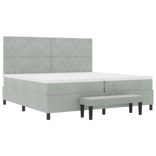 Box Spring Seng med madrasse & bænk lysegrå 200x200 cm fløjl