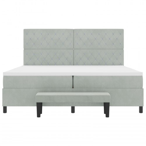 Box Spring Seng med madrasse & bænk lysegrå 200x200 cm fløjl