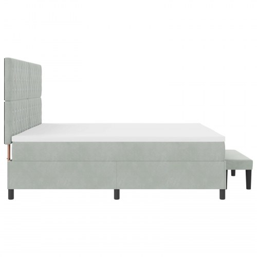 Box Spring Seng med madrasse & bænk lysegrå 200x200 cm fløjl